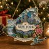 Indoor Outdoor Xmas Hanging Ornaments State Heritage Christmas Ornaments, Acrylic Sea Glass America States Tree Pendant Decoration for Tree,