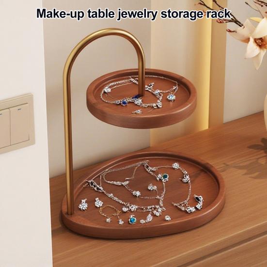 2-Tier Jewelry Stand Wooden Jewelry Organizer with 2 Trays Retro Tiered Tray Jewelry Holder for Necklaces
