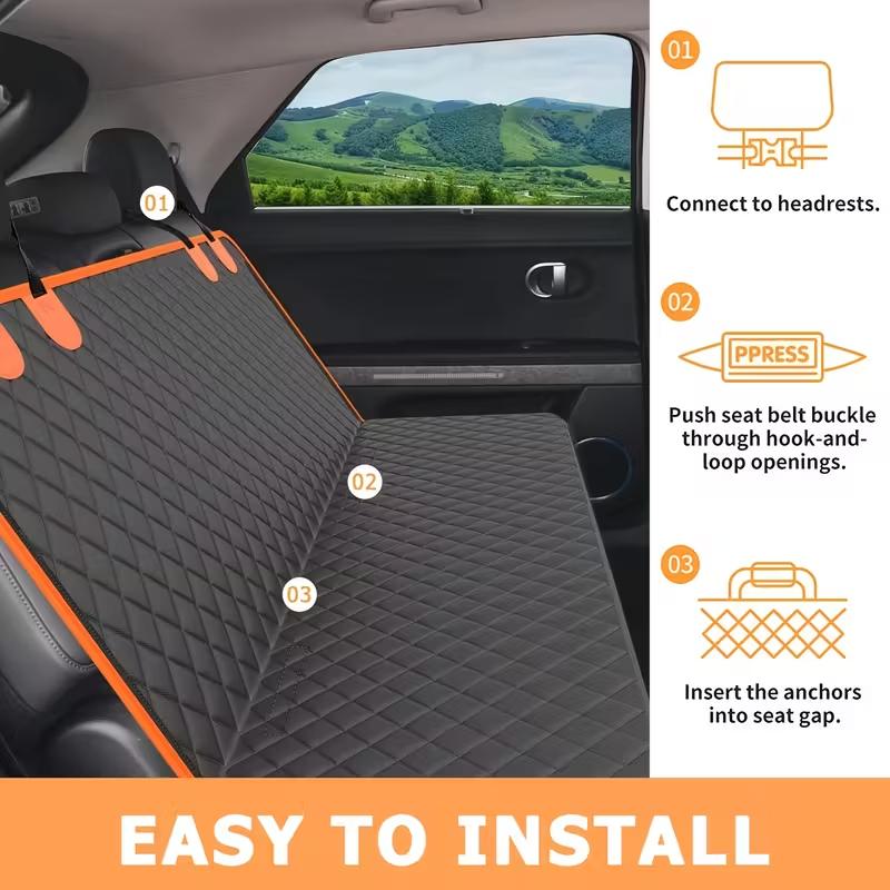 Waterproof Pet Car Seat Cover with Hanging Bag - Durable Polyester, Anti-Dirty Rear Cushion for Dogs and Cats