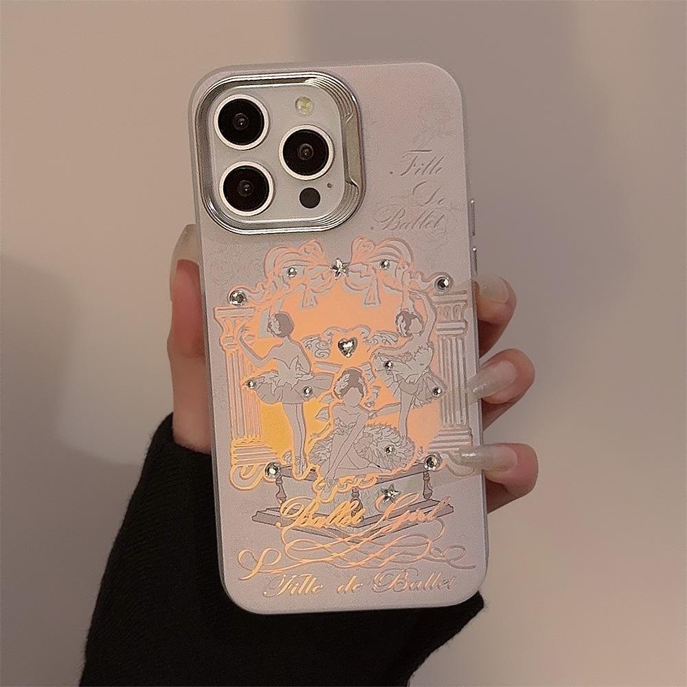 Девушка-балерина Подходит для iPhone15 14Promax Чехол для мобильного телефона 12 Apple 13 Лазерный 16 Веревка с шерстяным помпоном 14 Жесткий