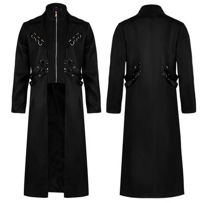 Средневековая винтажная длинная куртка на Хэллоуин, черная мужская готическая ветровка в стиле стимпанк, винтажное пальто рыцаря-воина