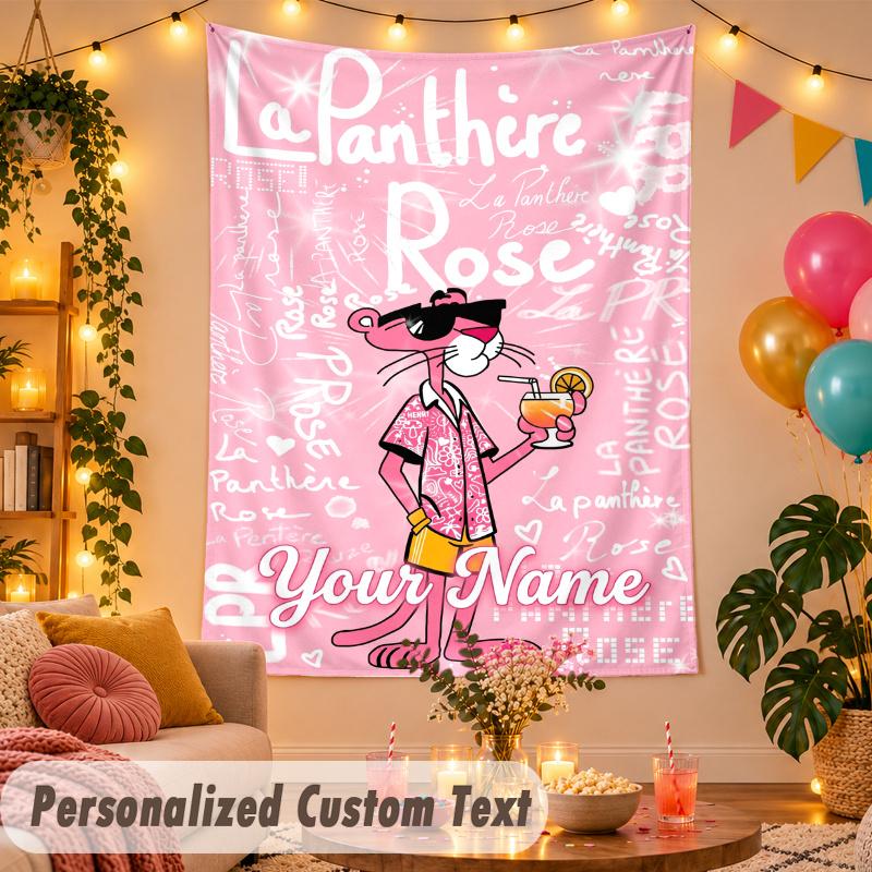 The Pink Panther Personalized Wall Tapestry Custom Name Text Polyester Hanging Decor Home Room