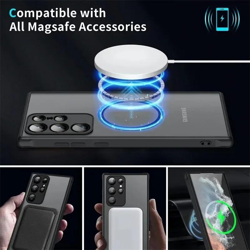 Magnetic Lens Protector Matte Translucent Case For Samsung Galaxy S26 S25 S24 S23 FE A16 A17 A26 A36 A56 Wireless Charger Cover
