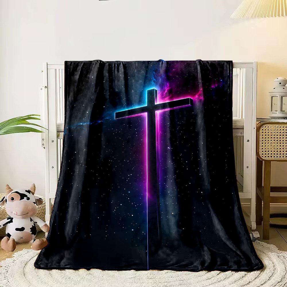 Neon Cross Galaxy Blanket Printed Blanket for Living Room Bed Couch lunch break Soft Cozy Blanket for Friend's festival Gift
