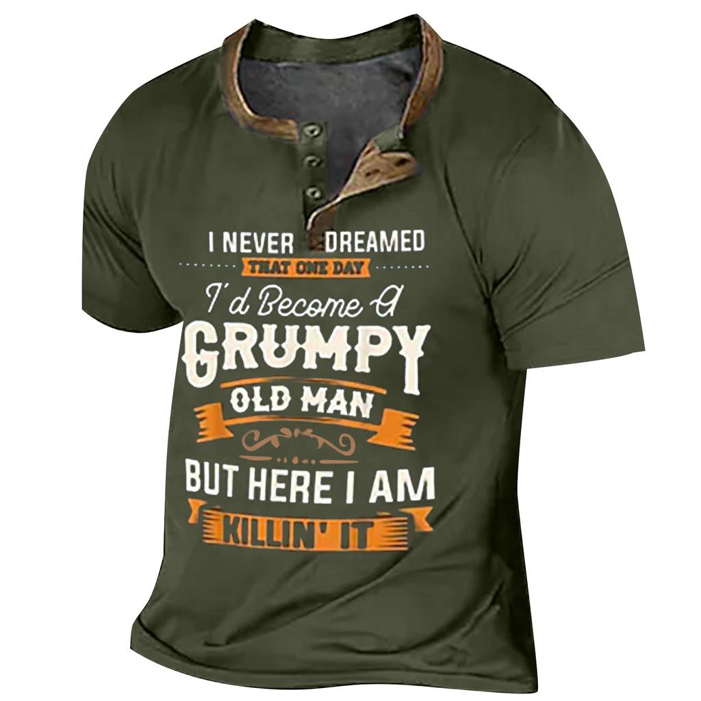 Муж. Футболка Футболки Графика Текст Черный Военный стиль Зеленый Бассейн Темно-серый 3D-печать Уличный стиль С короткими рукавами На пуговицах С принтом Одежда Классический