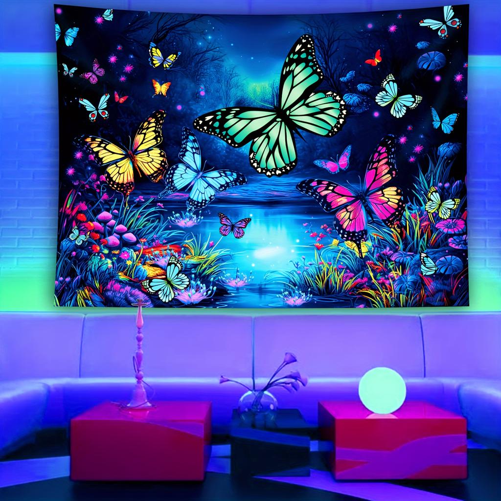 VIKAMA Dream Butterfly Forest Tapestry Living Room Bedroom Feature Wall Romantic Bohemian Ambiance Waterproof Machine Washable
