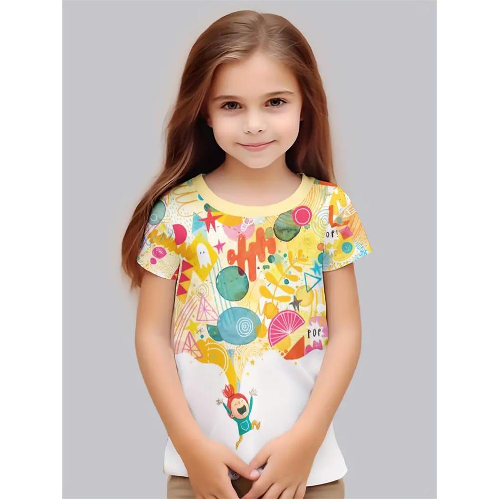 2025 Одежда для девочек Модные повседневные футболки с 3D-принтом Милые индивидуальные повседневные футболки для девочек Летняя футболка с короткими рукавами