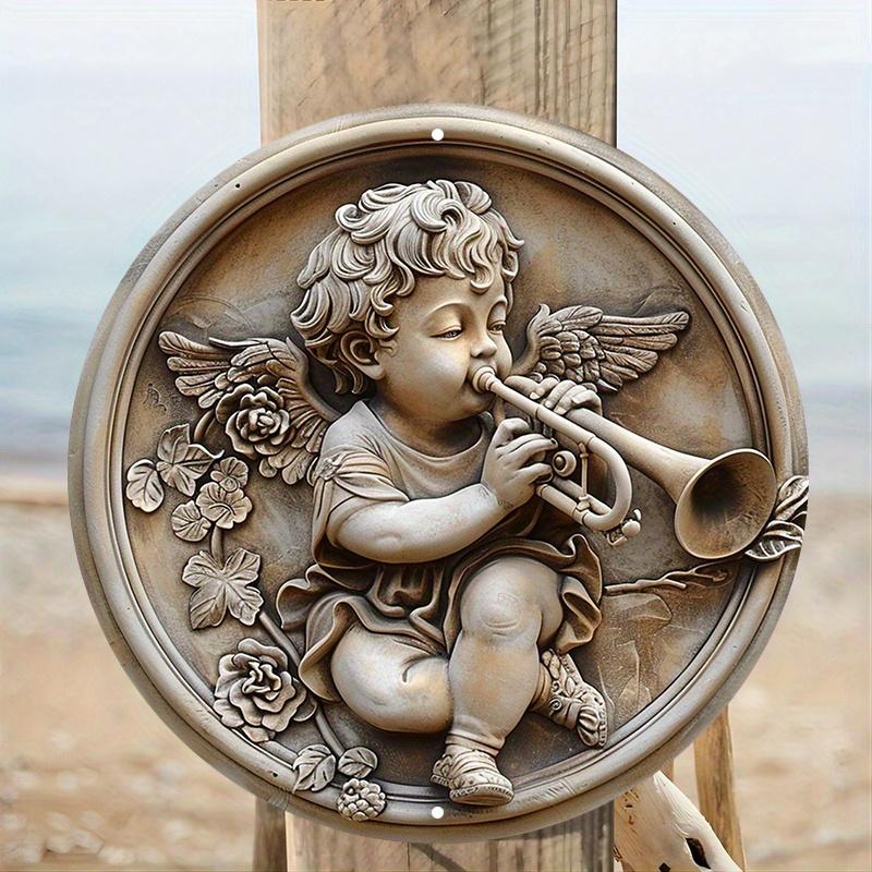 3D рельефный ангел, играющий на трубе, деревянный знак, подходит для гостиной, стены, украшения дома, забавного декора, в качестве подарка