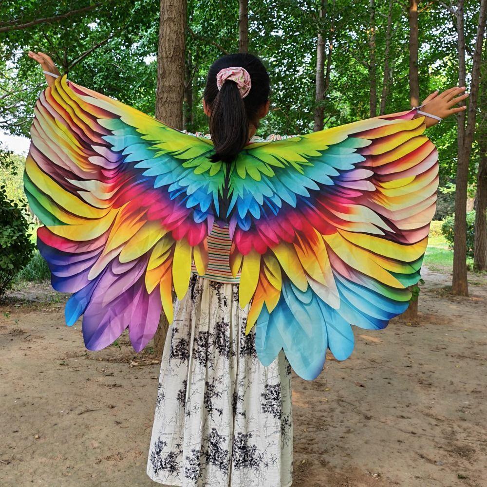 Polyester Rainbow Wing Cape Bird Feather Print Costume Cape Gifts Dress Up Wings Party Performance