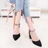 2018 Summer New Korean Version of Mother High Heels Women's Thick Heels Light Mouth Women's Single Shoes One-word Buckle with Pointed Shoes