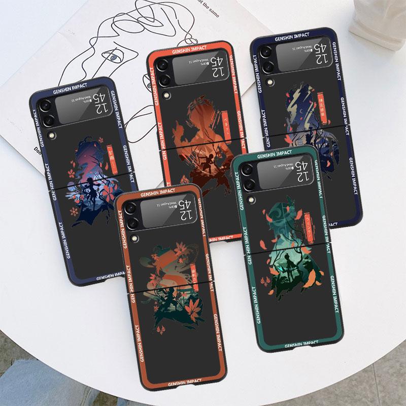 Игра Genshin Impact Роскошный чехол для Samsung Galaxy Z Flip 3 4 5G Funda ZFlip 3 Черный ПК Жесткая задняя крышка Чехлы для телефона