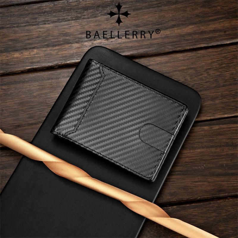 Baellerry Carbon Fiber Texture Short Wallets for Men Fashion Business ID Card Holder Bi-fold Wallet Hasp Coin Purse