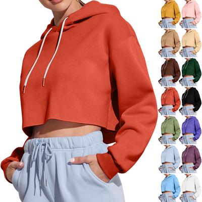 Женская толстовка с капюшоном и пуловером, однотонная короткая модная толстовка с длинным рукавом