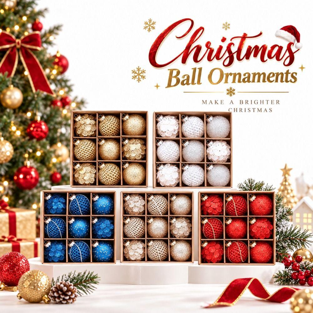 9PCS 8cm Christmas Ball Ornaments Foam Holiday Ball Ornaments New Christmas Ornament Set  Home Decor