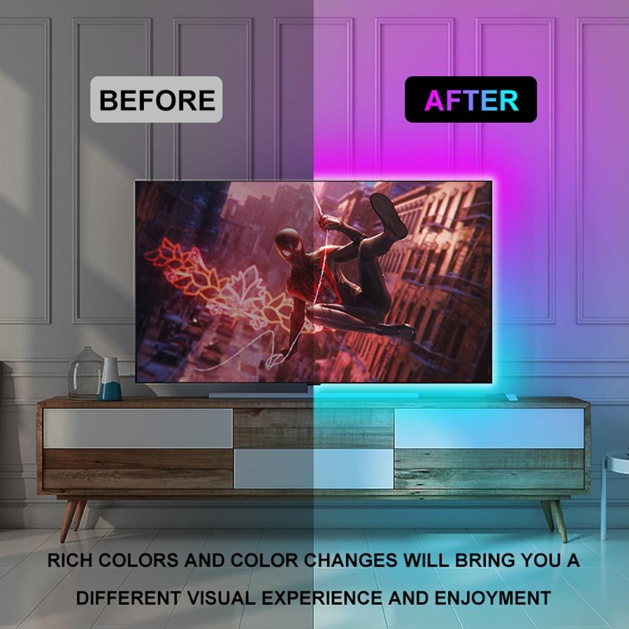 Светодиодные USB-ленты 5050 RGB, 16 цветов, меняющиеся теплые светодиодные ленты с дистанционным управлением для спальни, гостиной, ТВ, кухни, украшения «сделай сам»