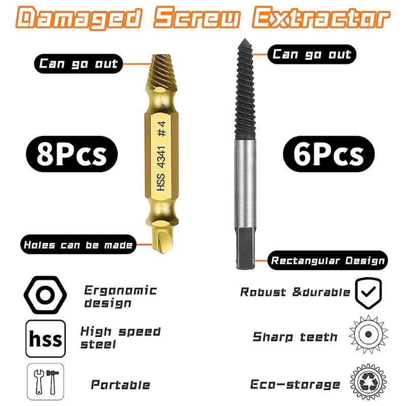 12pcs Bolt Remover Screw Extractor HSS Screw Remover Drill Bits with Hex Shank and Spanner for Broken /Damaged Bolt Stud