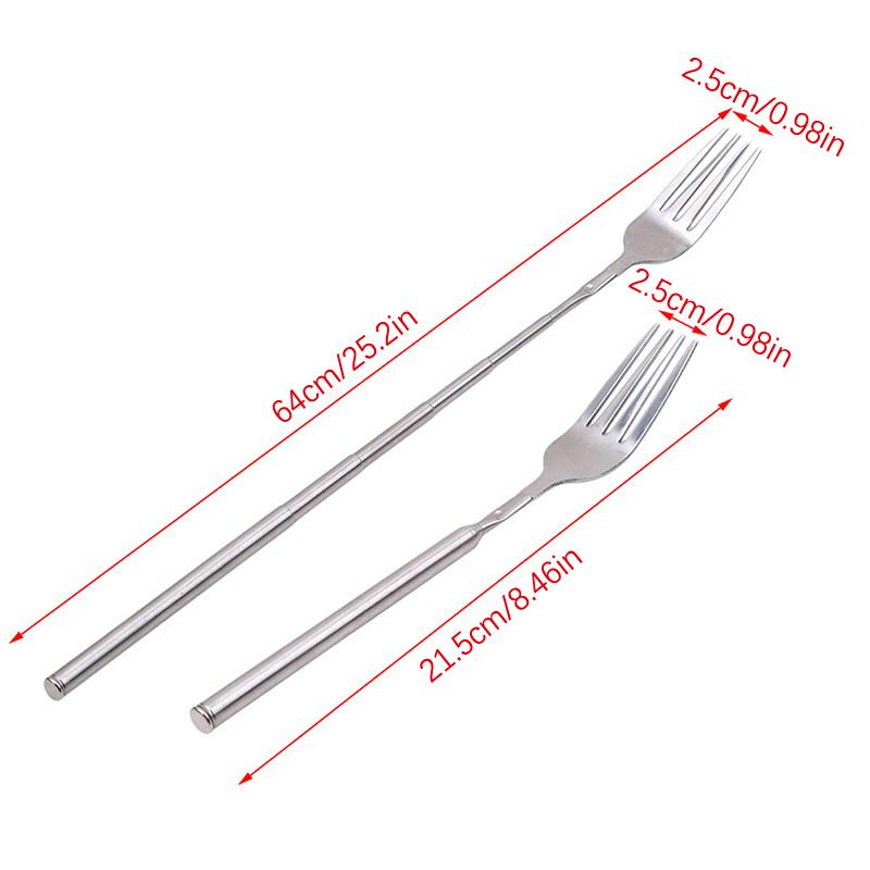 Silver Stainless Telescopic Extendable Fork Dinner Fruit Dessert Long Cutlery Forks Bbq Meat Fork Kitchen Dinnerware Tableware