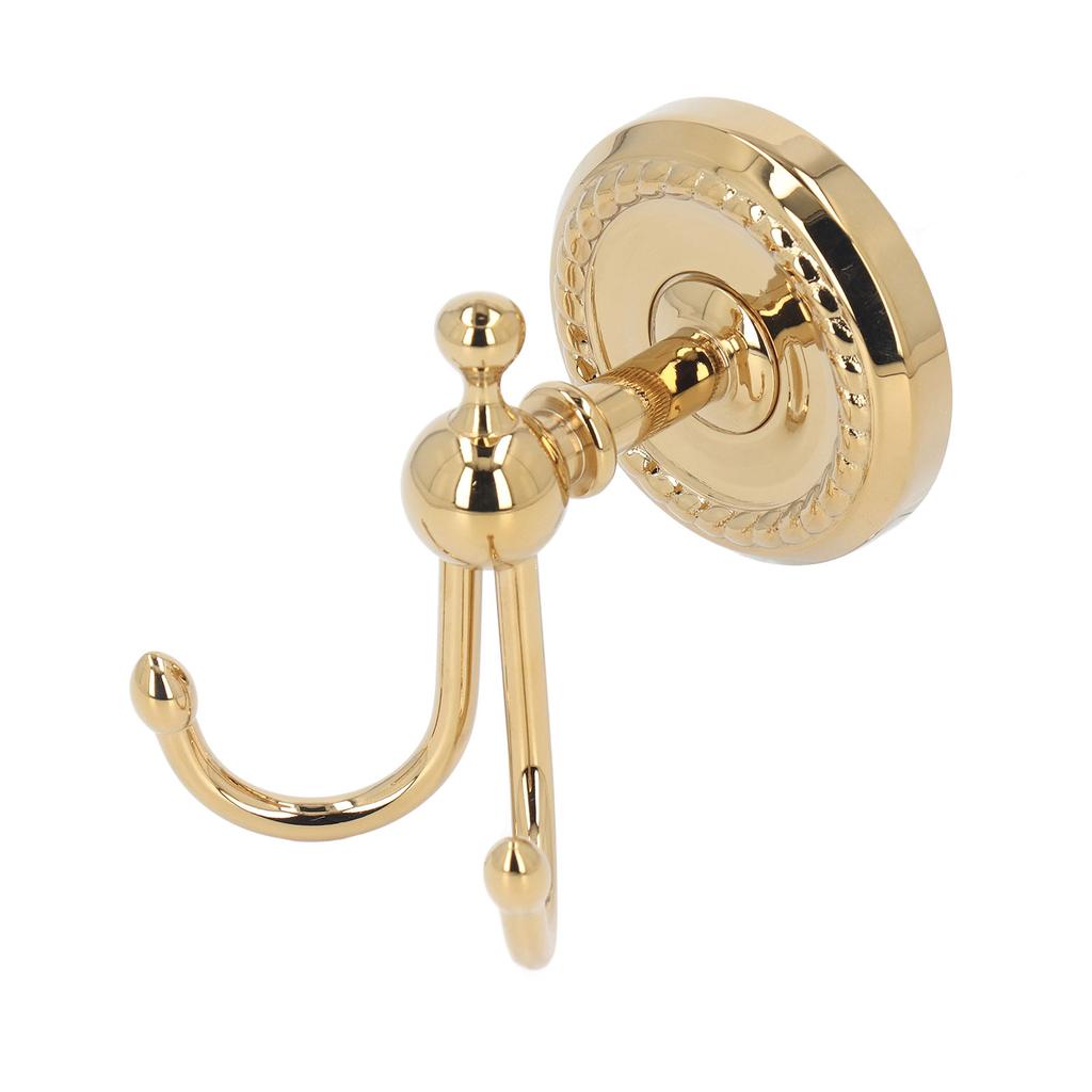 Double Prong Robe Hooks Antique Gold Finish Strong Load Bearing Wall Mounted Coat Hook for Bathroom