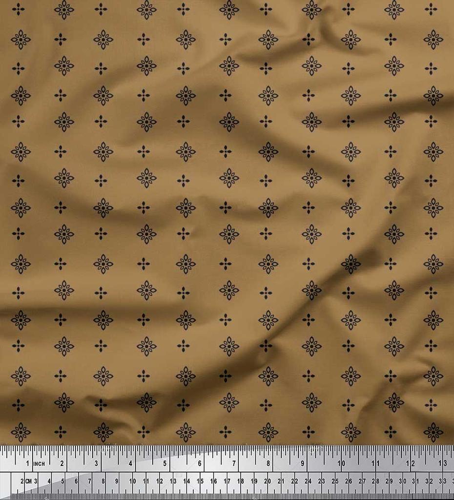 Soimoi Japan Crepe Satin Fabric Black Small Motif Shirting Printed Craft Fabric by the Metre 42 Inch