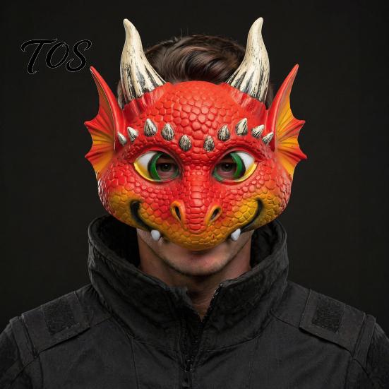 Realistic 3D Dragon Head Mask Cute Full Face Mask, Halloween Party Baby Lightweight Breathable Soft Material Animal Role Play Costume with Scales And
