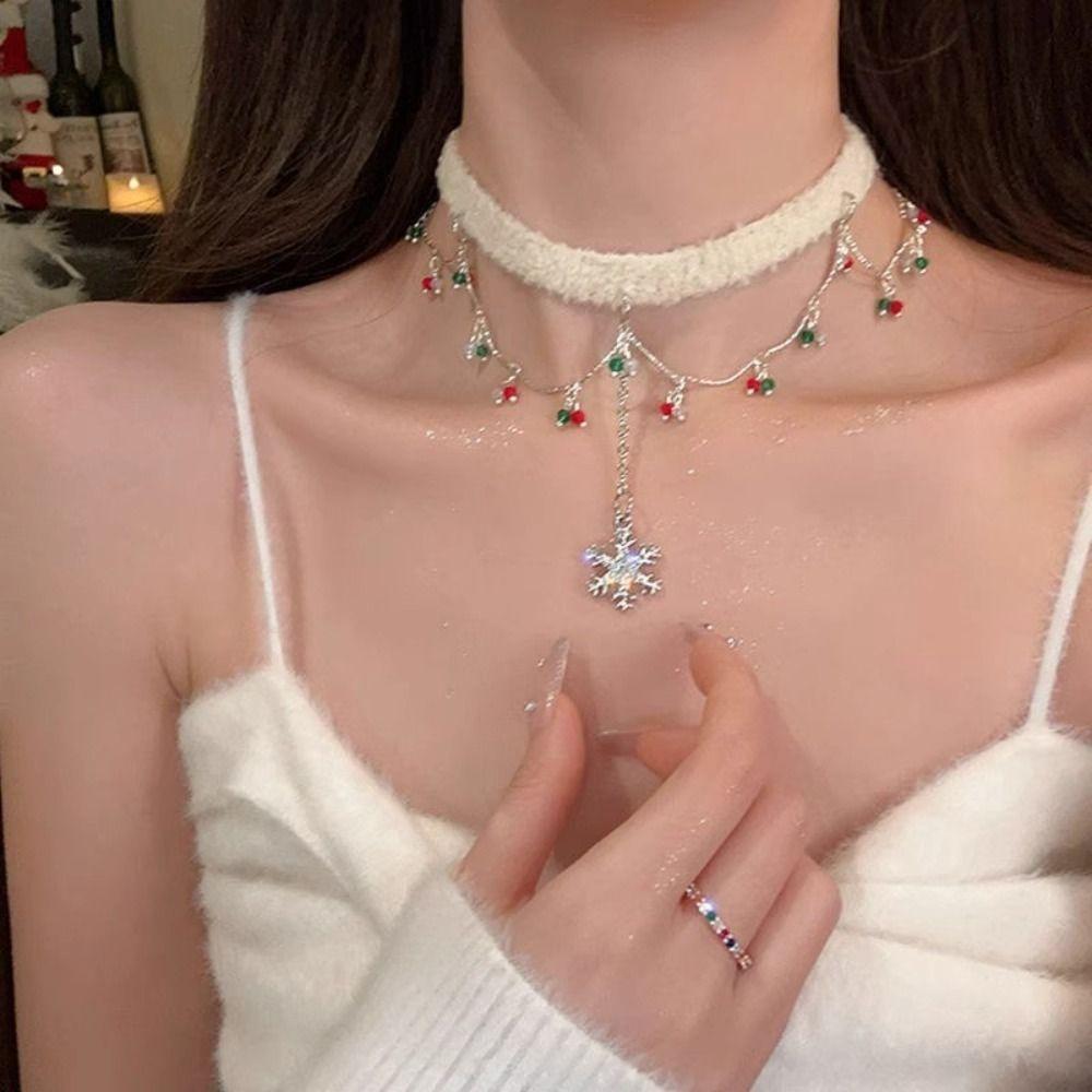 Santa Claus Snowflake Rhinestone Necklace Christmas Tree Xmas Clavicle Chain Women