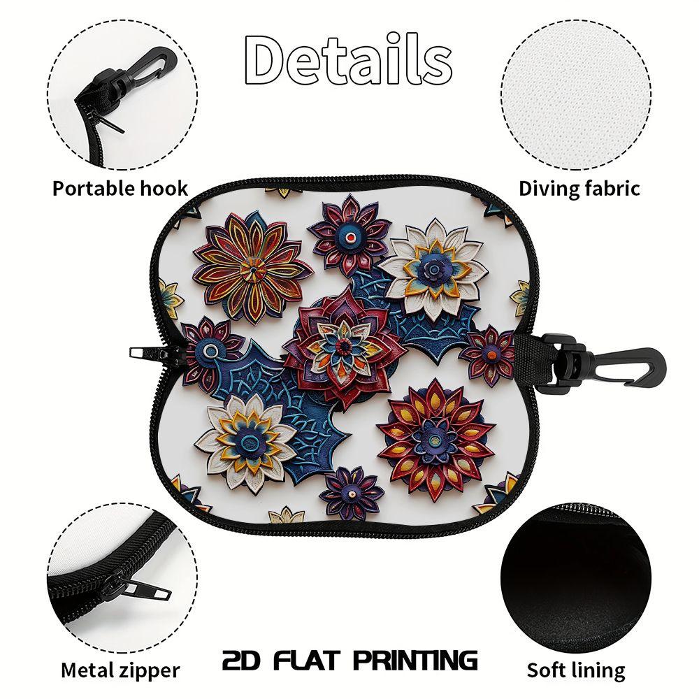 2D-Bohemian Floral Pattern Zipper Sunglasses Case, Vintage Mandala Print Eyeglasses Protective Box, Lightweight Portable Eyewear Container for Travel