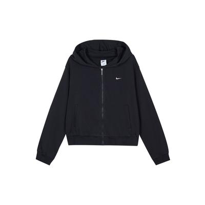 Solid Color Hooded Zip-Up Casual Long Sleeve Sweatshirt Women Tops Black FN2420-010