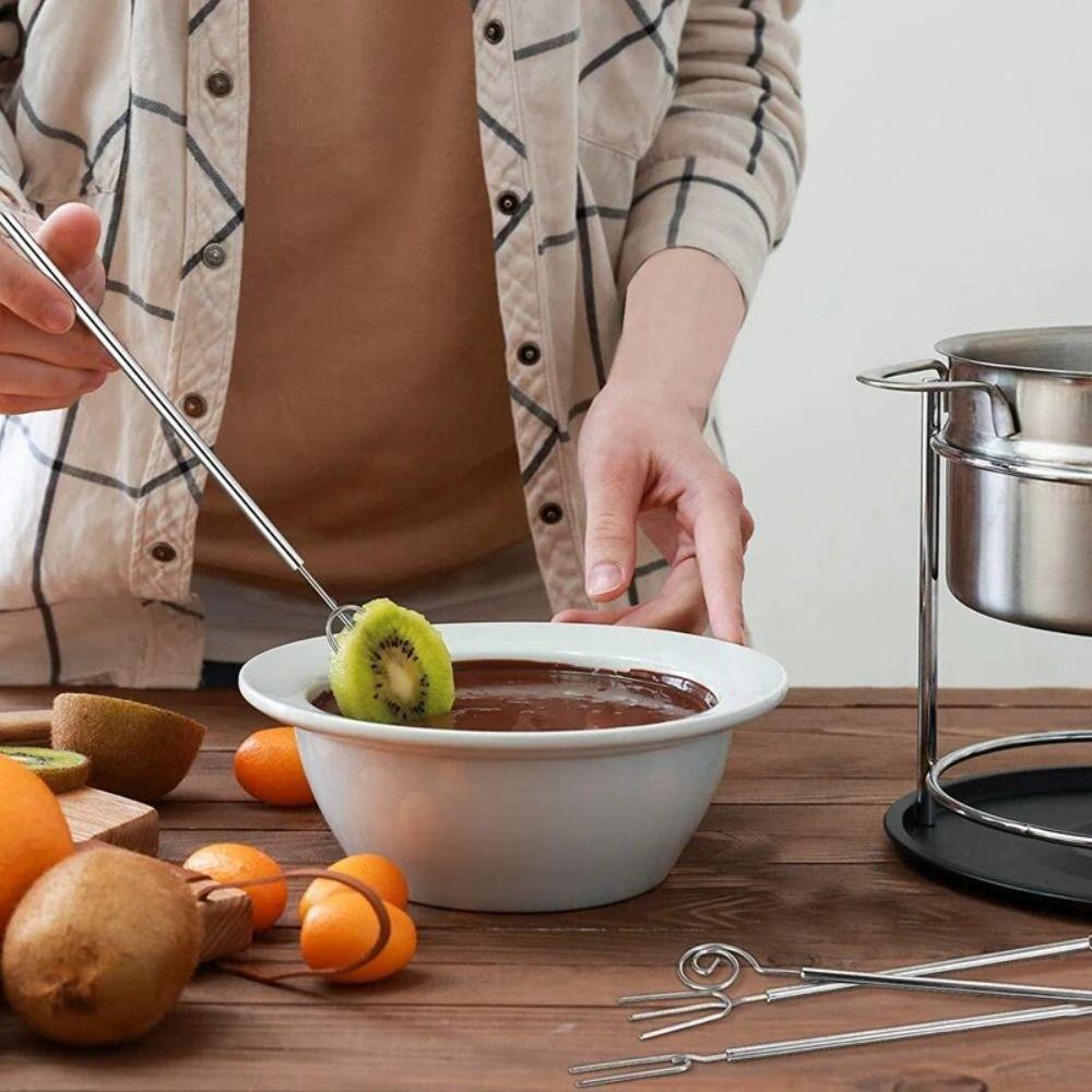 Вилка для погружения шоколада из нержавеющей стали, серебряная вилка для фондю с сыром неправильной формы, длинная ручка, нержавеющий инструмент для погружения шоколада