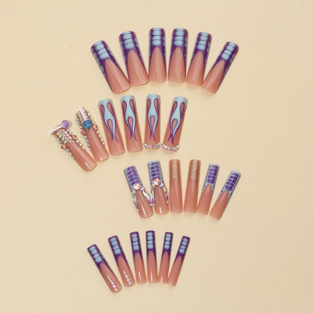 French Sparkle Diamond Nail Tips - Stylish Rectangular Fake Nails