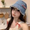 Джинсовая панама с широкими полями Y2K с бантом, шляпа от солнца, модная кружевная шляпа рыбака, альпинизм