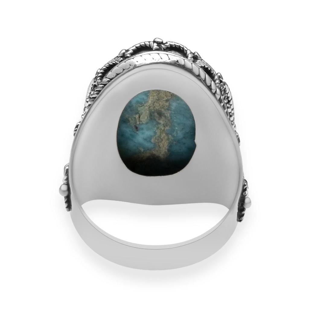 925 Sterling Silver Natural Larimar Gemstone Oval Huge Statement Rings For Unisex