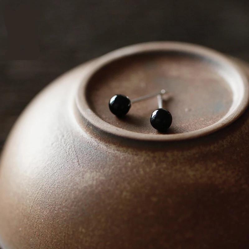 Серьги Beixi из стерлингового серебра S925 с красной фасолью и черным агатом - Элегантные, простые, универсальные украшения для женщин