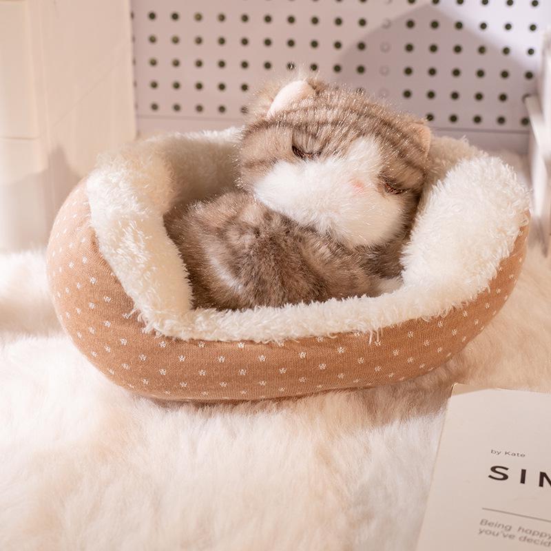 Calico Cat Lamb Nap Nest Plush Toy - Cute and Healing Desk Companion Doll