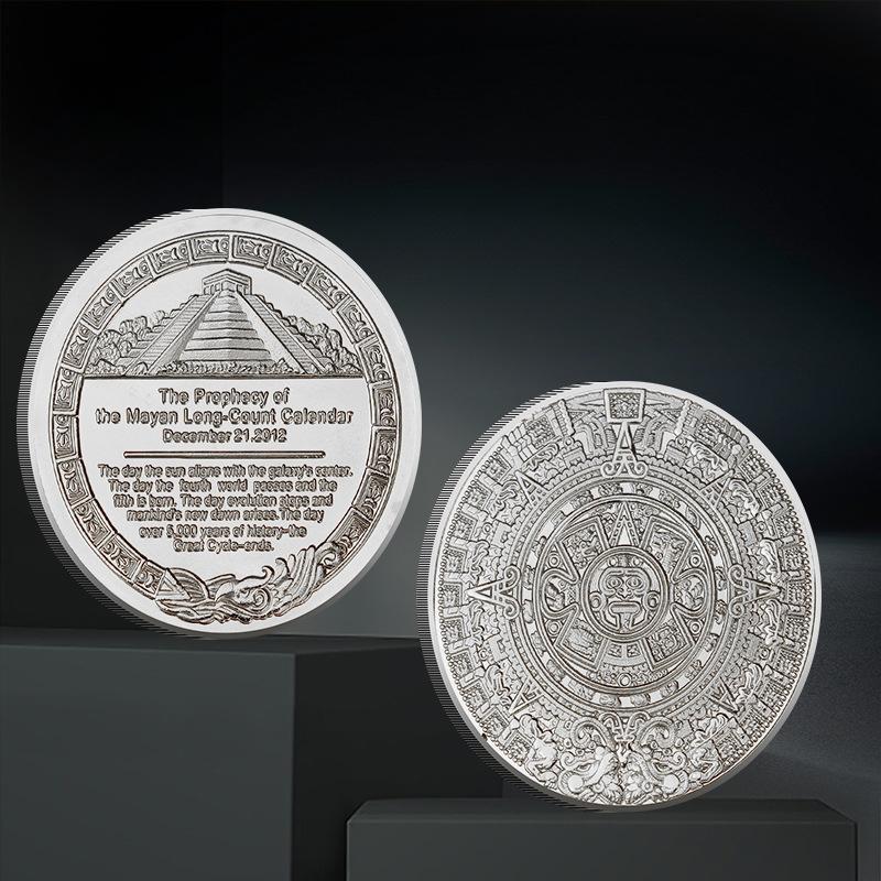 Памятная монета Майя, пирамида, солнечные часы, монета в иностранной валюте, коллекционная монета 40 мм, монета «Счастливая любовь» в защитной круглой коробке
