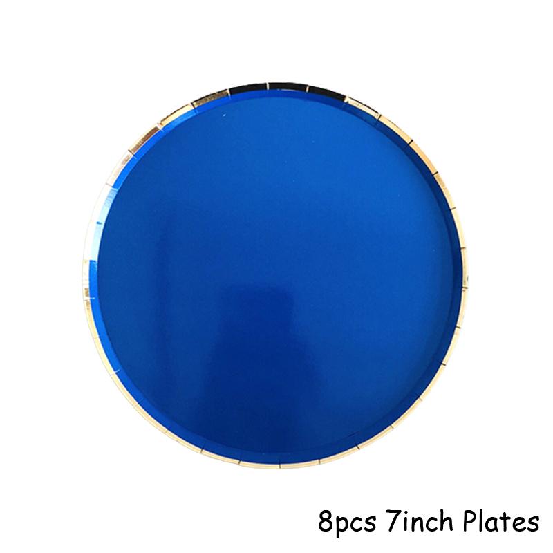 Одноразовая посуда голубого цвета, бумажные тарелки для вечеринок, стаканчики, трубочки, сувениры для детского душа, товары для дня рождения, золотые украшения для вечеринок, карнавала, свадьбы
