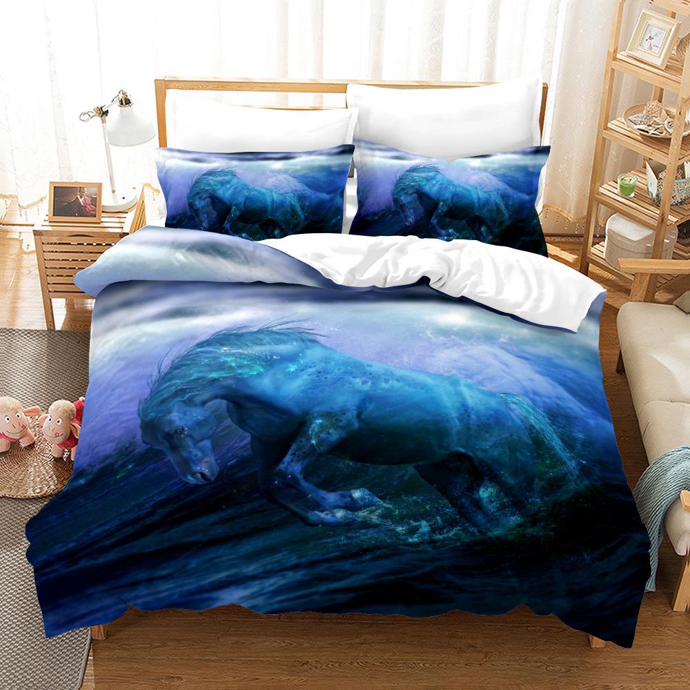 Animal Galloping Horse 3D Digital Printing Three-Piece Set, Home Textile Quilt Cover Pillowcase Two-Piece Set
