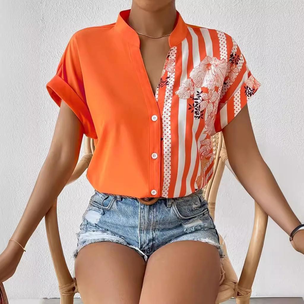 GMXIA Летняя женская повседневная рубашка с полуоткрытым воротником и модным принтом в стиле пэчворк