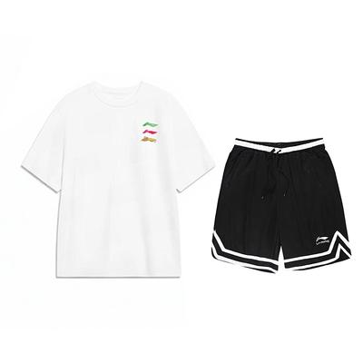 Футболка с круглым вырезом и коротким рукавом с принтом логотипа Li Ning и шорты до колена со средней посадкой, повседневный спортивный комплект, унисекс, YHSV373-1+YAPV001-1