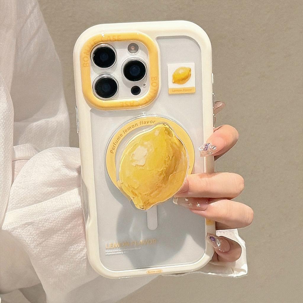 Summer Yellow Lemon Magnetic Stent Applicable To IPhone16ProMax Apple 15 Mobile Phone Case Acrylic