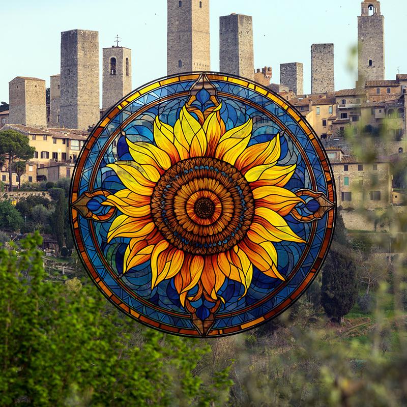 Retro Stained Hummingbird Butterfly Flower Film Window Glass Electrostatic Stickers Colorful