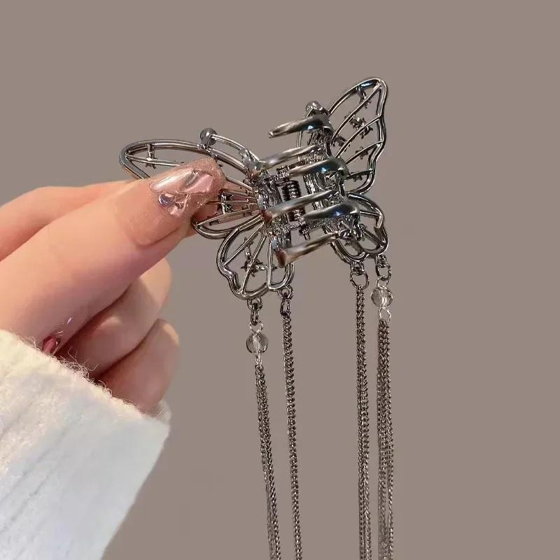 2025 New Super Immortal Hollow Butterfly Tassel Women's Grab Clip Half Tie Hair Fashion Girl Pearl Pendant Hair Card Shark Clip