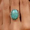Кольцо с овальным драгоценным камнем из тибетской бирюзы, кольцо ручной работы, богемное кольцо, подарок на годовщину дня рождения, серебряные украшения, серебро 925 пробы