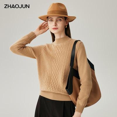 Женский кашемировый свитер Zhaojun 2025 A/W с полувысоким воротником и косами