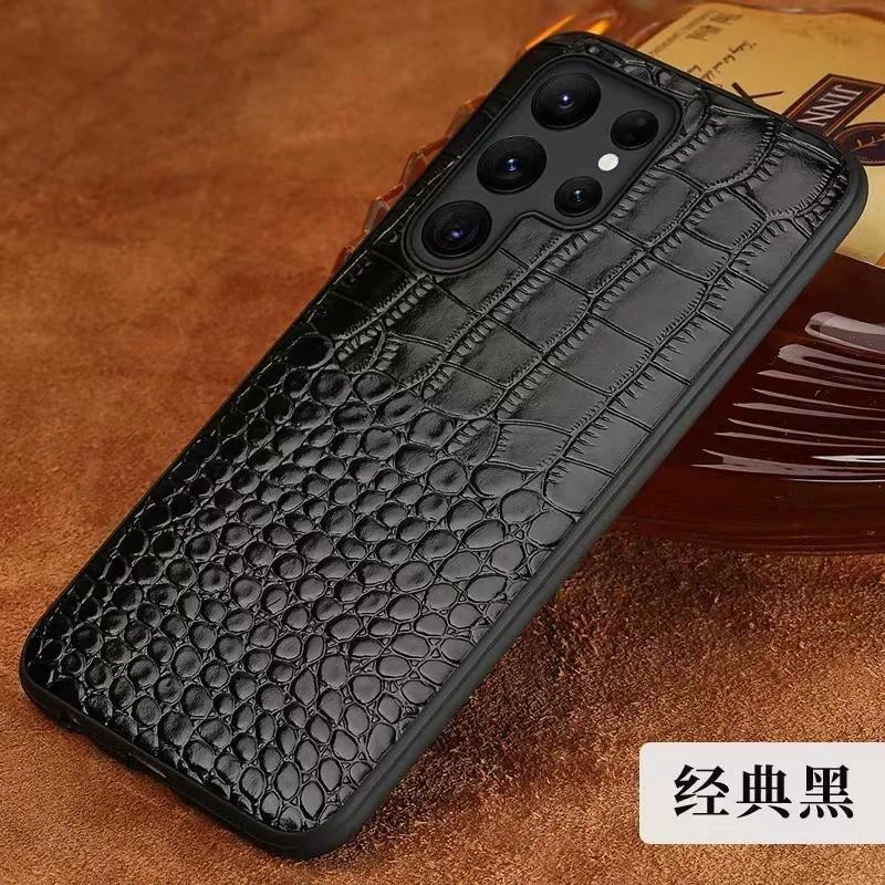Crocodile Pattern Cowhide Leather Case for Samsung Galaxy S26 Ultra S25 S24 Plus S23 FE S22 S21 Note 20 Mobile Phone Hard Cover