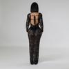 CY901111 European and American new models, fashionable perspective lace dress for women, sexy lace-up backless models