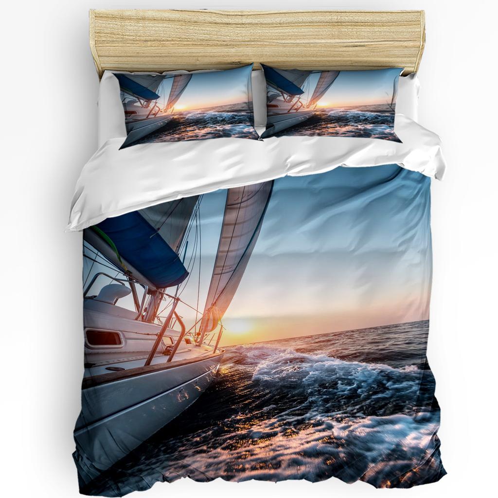 Beach Boat Houses Printed Comfort Duvet Cover Pillow Case Home Textile Quilt Cover Boy Kid Teen Girl Luxury 3pcs Bedding Set