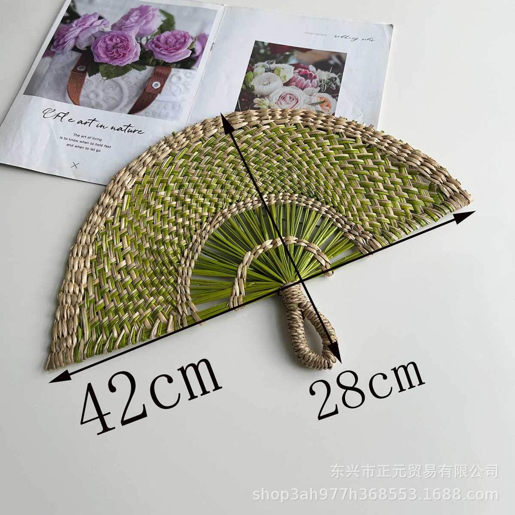 Straw fan, handmade seaweed fan, wall hanging fan, color decorative fan, summer hand crank fan, futon fan