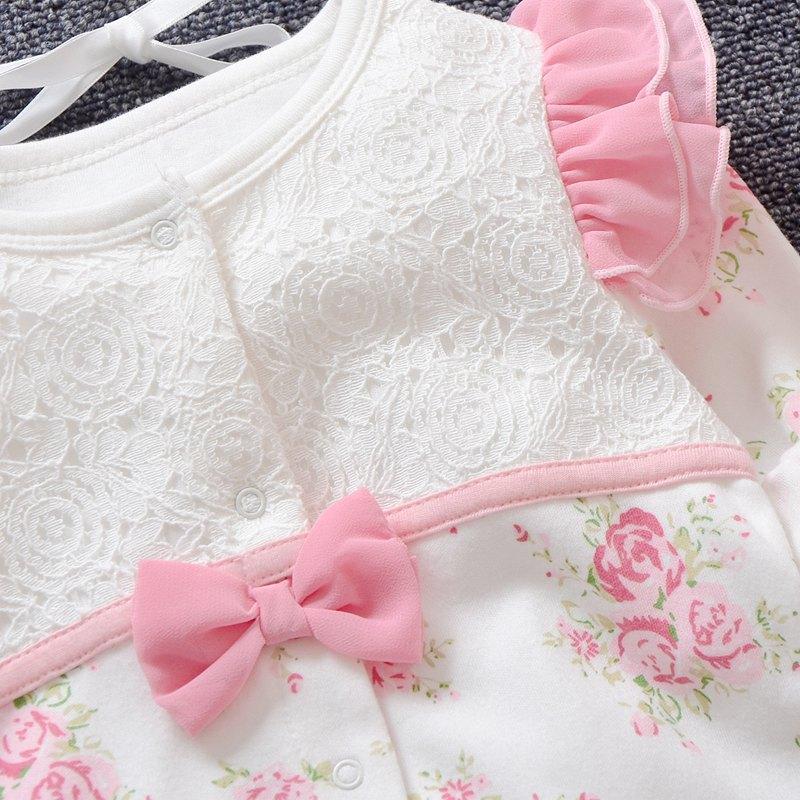 Весенне-осенняя одежда для новорожденных девочек, кружевной комбинезон принцессы с цветочным принтом, комплекты одежды, комбинезоны + шапки