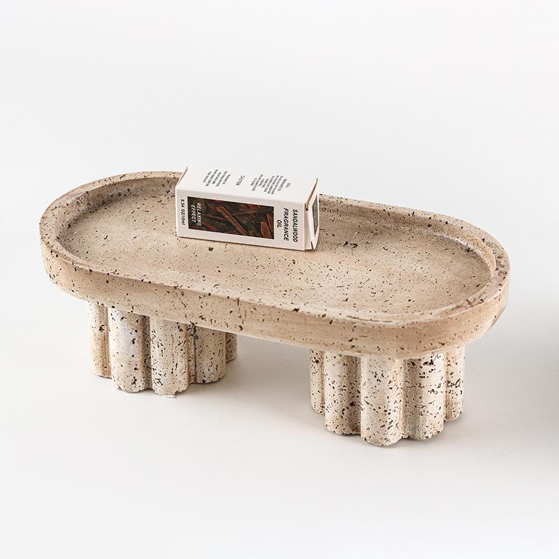 Стиль ваби-саби Имитация травертина Геометрический Маленький Поднос Хранение Высокая Фруктовая Тарелка Украшения Обеденный Стол Прихожая Декорации Модельная Комната