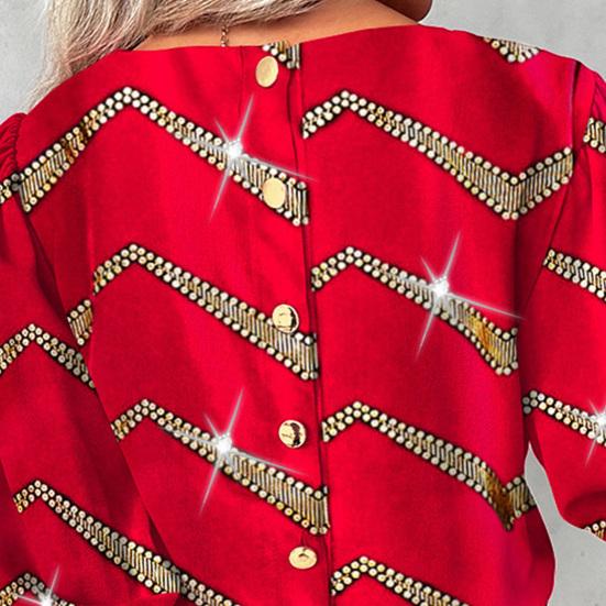 Блузка большого размера с застежкой, топы с круглым вырезом, длинными рукавами с принтом, пуговицы сзади, свободная посадка, офисная рубашка, повседневные топы